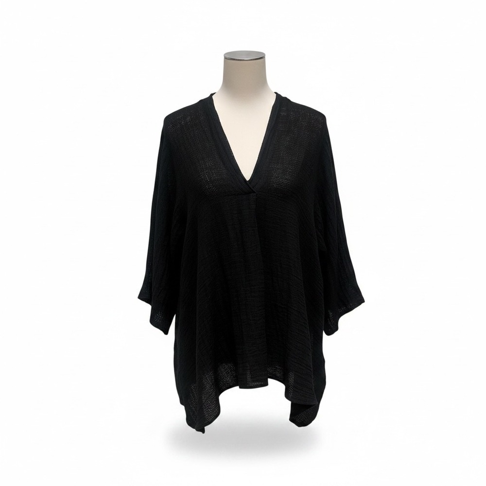 Cobblestone Living Tunic Top OS Black Linen Cotton Made in Italy Gauzy Lagenlook